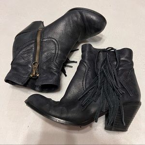 Sam Edelman Louie Black Leather Fringe Ankle Booties 6.5